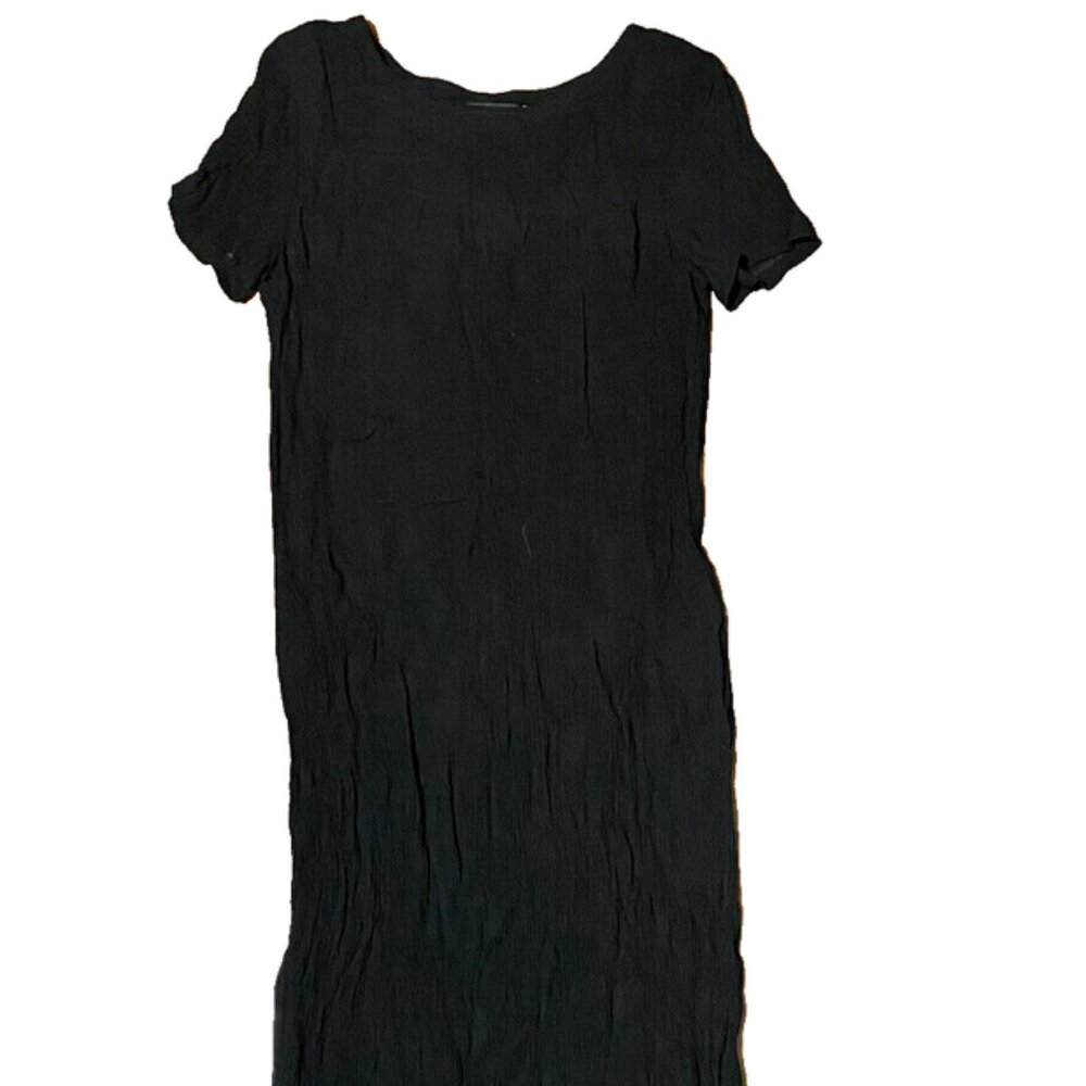 M.H.M. Melissa Harper Short Sleeve Long Black Rayon Dress Size 14 ridged crinkle